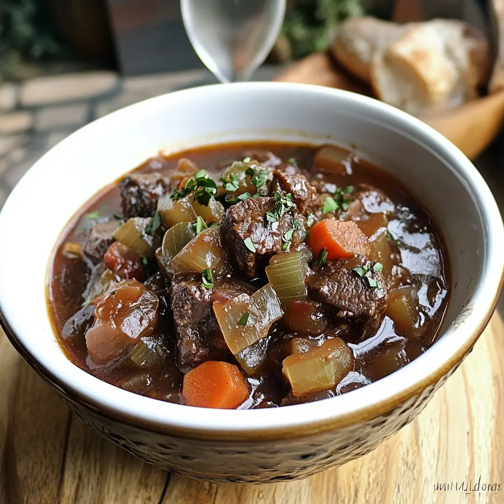 Best Beef Stew with Red Wine Recipe You Need Now 2 Beef stew with red wine in a rustic pot, tender meat and vegetables in rich sauce
