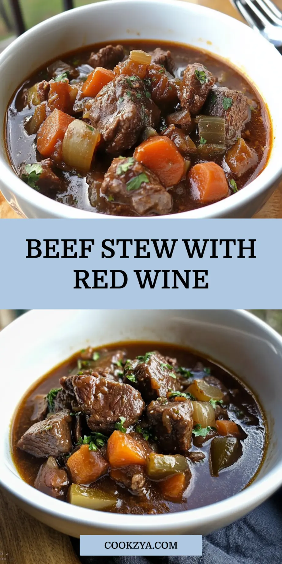 Best Beef Stew with Red Wine Recipe You Need Now 3 Beef stew with red wine Pinterest pin image, centered hero view