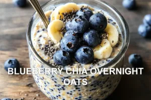 BLUEBERRY CHIA OVERNIGHT OATS centered hero view, clean and uncluttered