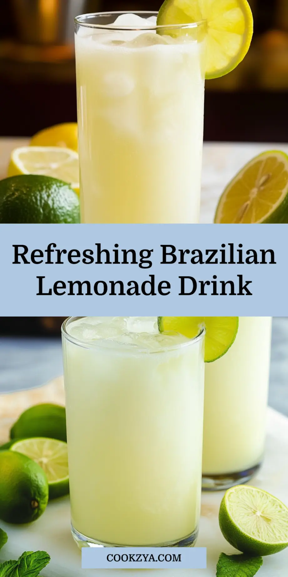 Refreshing Brazilian Lemonade served in a glass with lime garnish