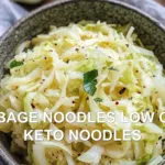 CABBAGE NOODLES LOW CARB KETO NOODLES centered hero view, clean and uncluttered