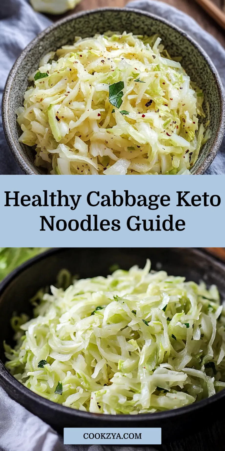 Close-up of low carb keto cabbage noodles plated and ready to serve