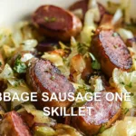 CABBAGE SAUSAGE ONE PAN SKILLET centered hero view, clean and uncluttered