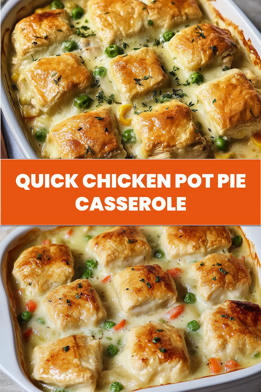 CHICKEN POT PIE CASSEROLE centered hero view, clean and uncluttered