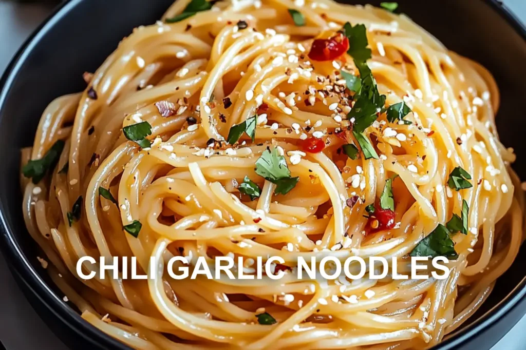 CHILI GARLIC NOODLES centered hero view, clean and uncluttered
