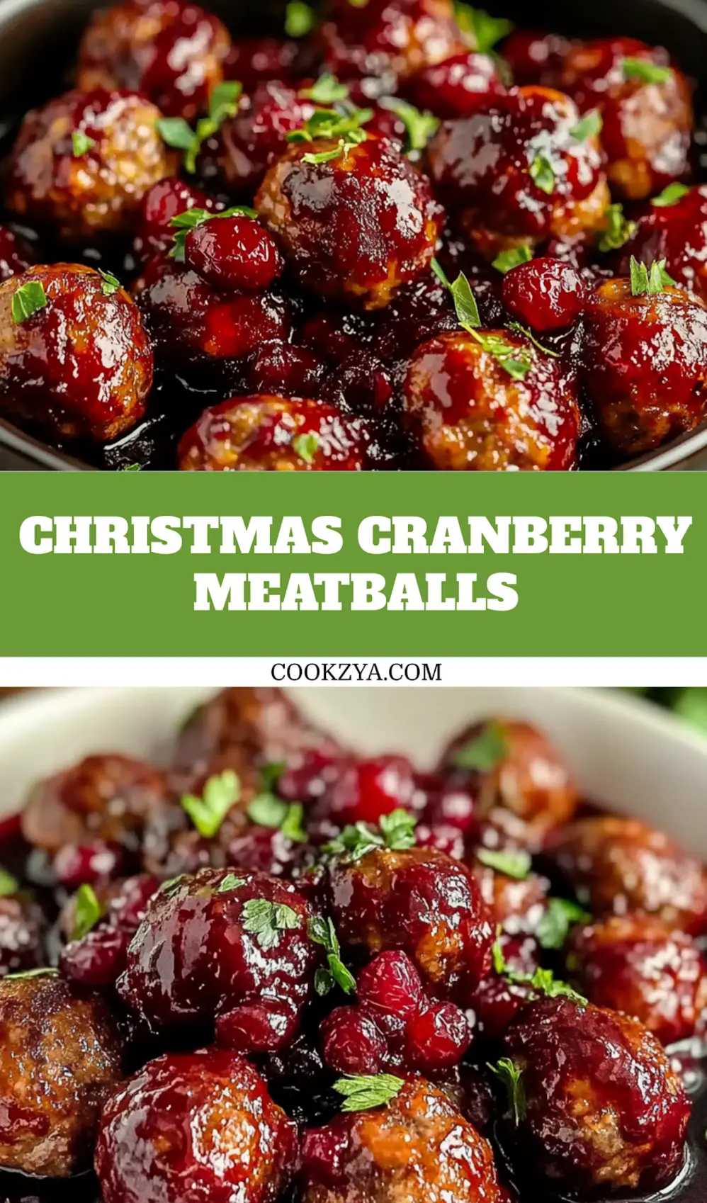 Christmas cranberry meatballs, centered hero view, clean and uncluttered, pin image
