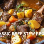 CLASSIC BEEF STEW RECIPE centered hero view, clean and uncluttered
