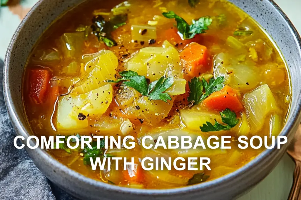 COMFORTING CABBAGE SOUP WITH GINGER centered hero view, clean and uncluttered