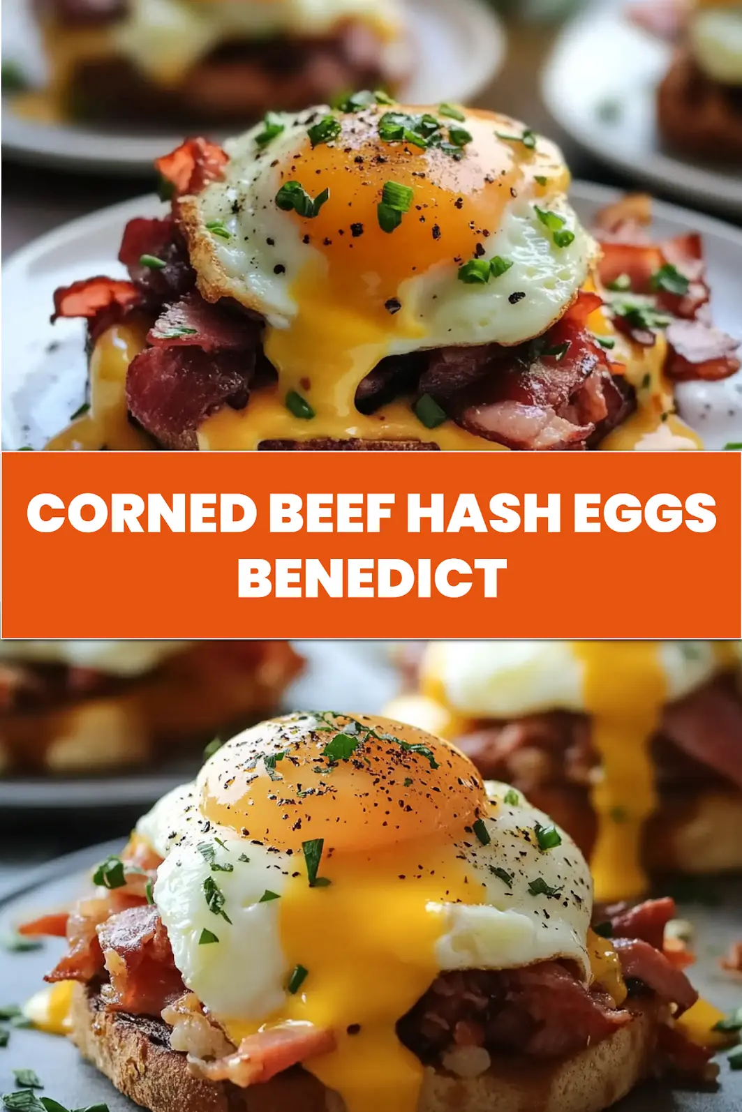 Easy Corned Beef Hash Eggs Benedict Recipe You Need Now 7 Corned beef hash eggs benedict centered hero view, clean and uncluttered pin