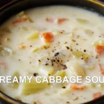 CREAMY CABBAGE SOUP centered hero view, clean and uncluttered