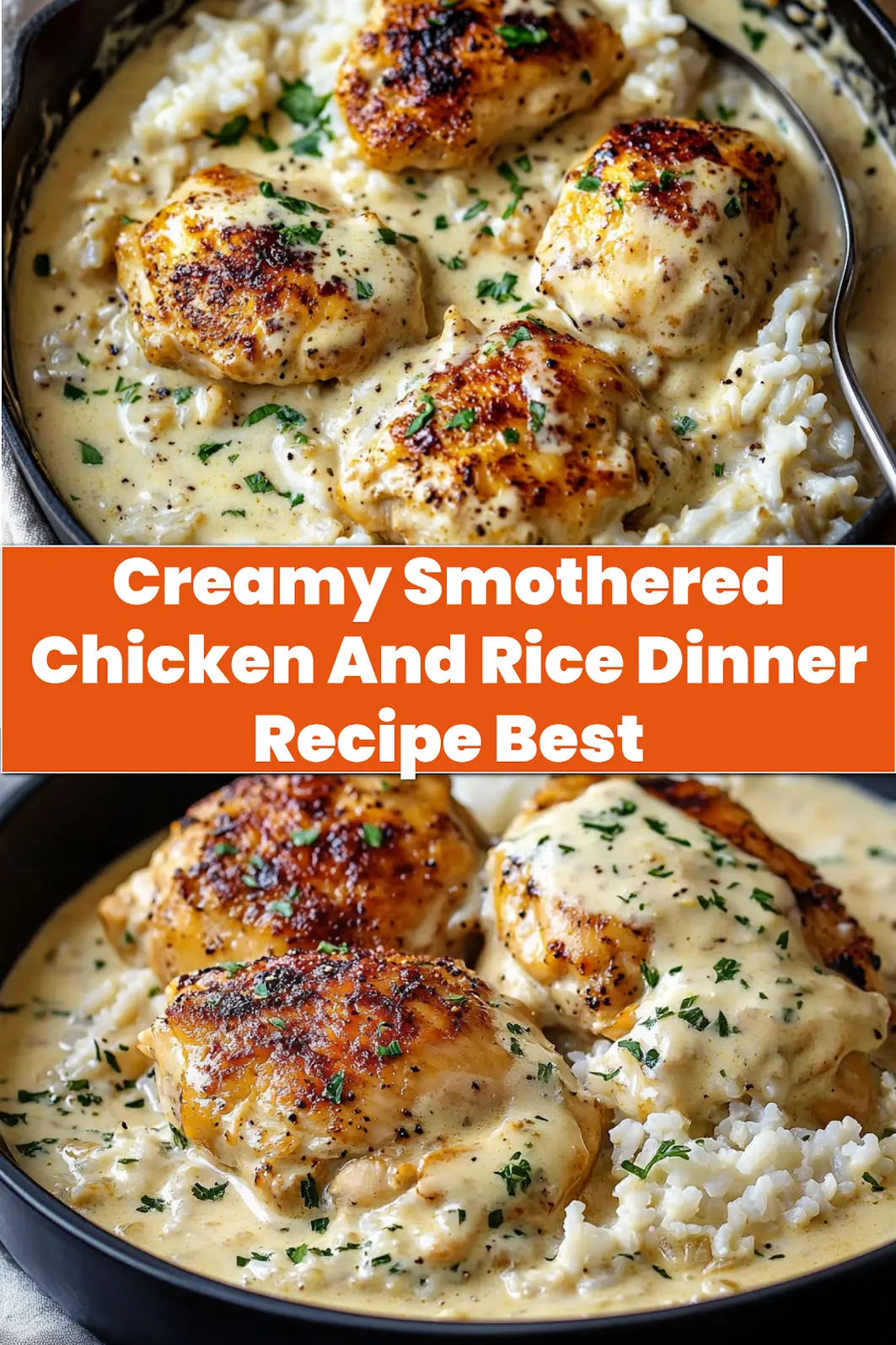 Creamy Smothered Chicken And Rice Dinner Recipe How To Make 7 Creamy smothered chicken and rice dinner plated with garnish, ready to serve