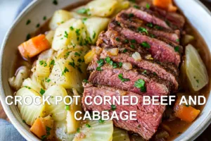 How to Make the Best Crock Pot Corned Beef and Cabbage CROCK POT CORNED BEEF AND CABBAGE centered hero view, clean and uncluttered