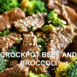 CROCKPOT BEEF AND BROCCOLI centered hero view, clean and uncluttered