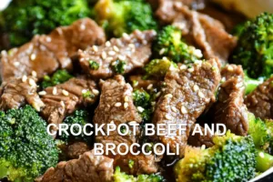 CROCKPOT BEEF AND BROCCOLI centered hero view, clean and uncluttered