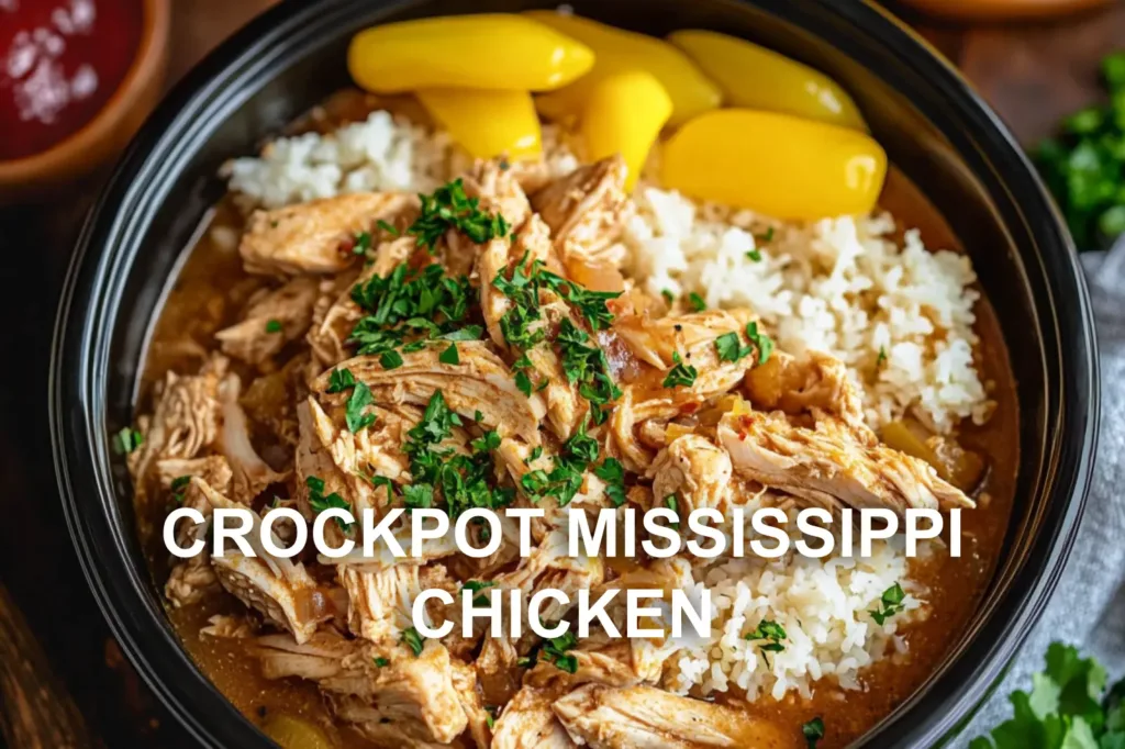 CROCKPOT MISSISSIPPI CHICKEN centered hero view, clean and uncluttered