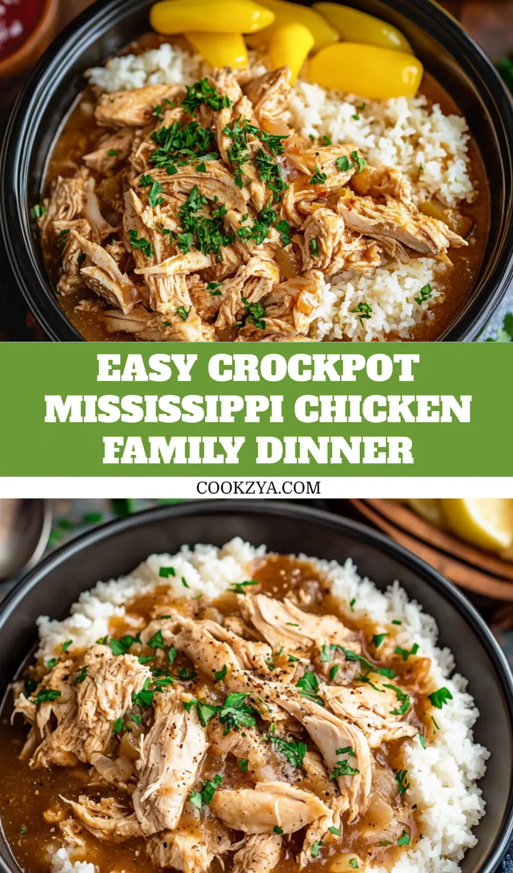 Crockpot Mississippi Chicken Recipe Easy and Delicious 7 CROCKPOT MISSISSIPPI CHICKEN centered hero view, clean and uncluttered