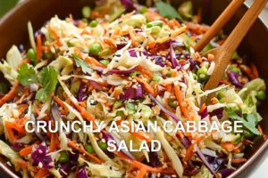 Easy and Fresh Crunchy Asian Cabbage Salad Recipe CRUNCHY ASIAN CABBAGE SALAD centered hero view, clean and uncluttered