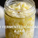 EASY FERMENTED CABBAGE IN A JAR centered hero view, clean and uncluttered