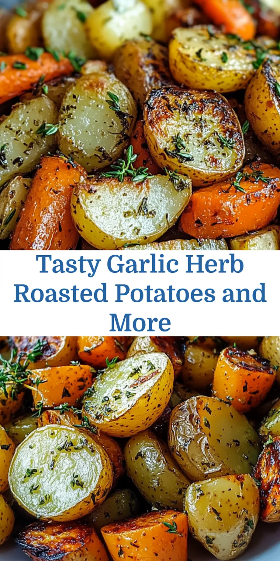 Garlic Herb Roasted Potatoes and Vibrant Veggies 7 Garlic herb roasted potatoes, carrots, and zucchini plated and ready to serve