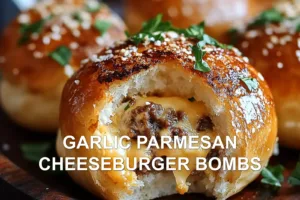GARLIC PARMESAN CHEESEBURGER BOMBS centered hero view, clean and uncluttered