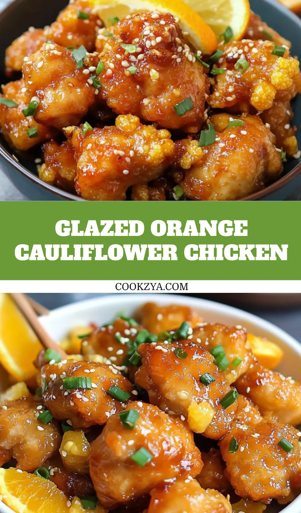Glazed orange cauliflower chicken pin image