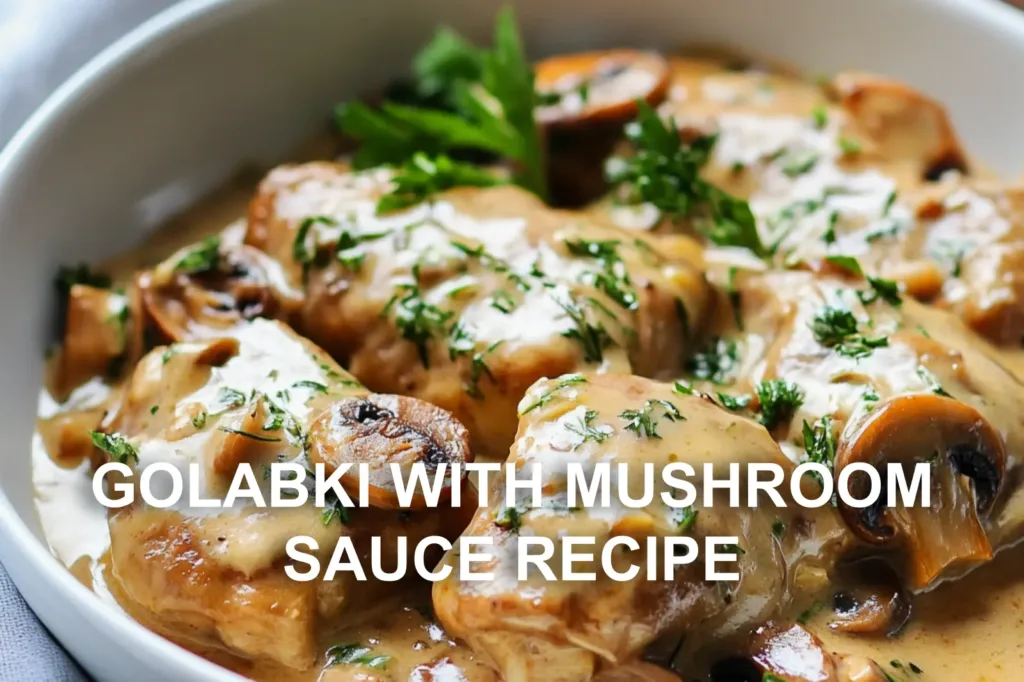 GOLABKI WITH MUSHROOM SAUCE RECIPE centered hero view, clean and uncluttered
