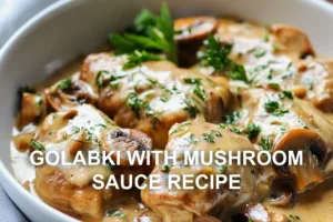 Golabki with Mushroom Sauce Recipe Made Easy and Delicious GOLABKI WITH MUSHROOM SAUCE RECIPE centered hero view, clean and uncluttered