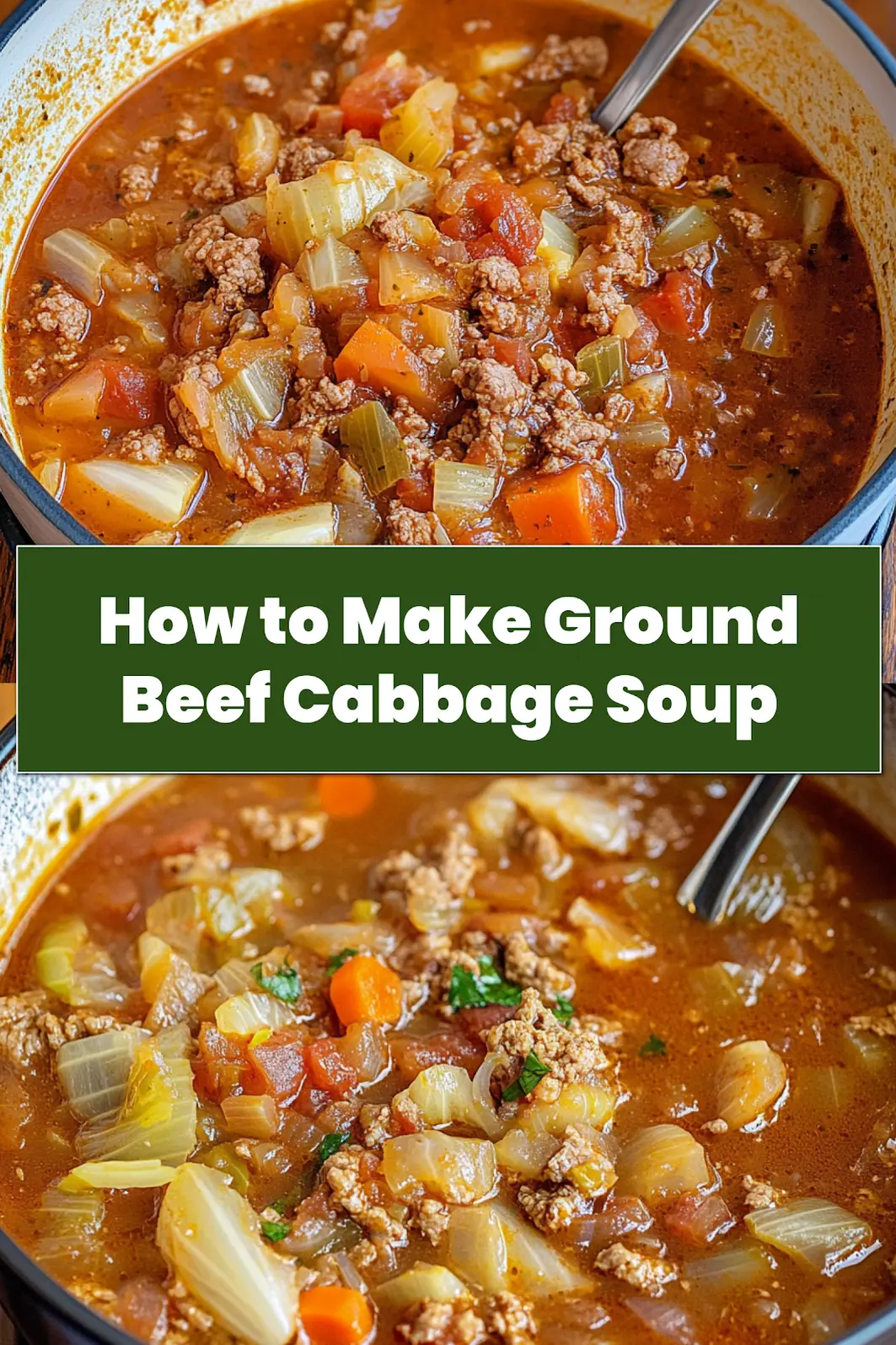 Freshly made ground beef cabbage soup served in a bowl