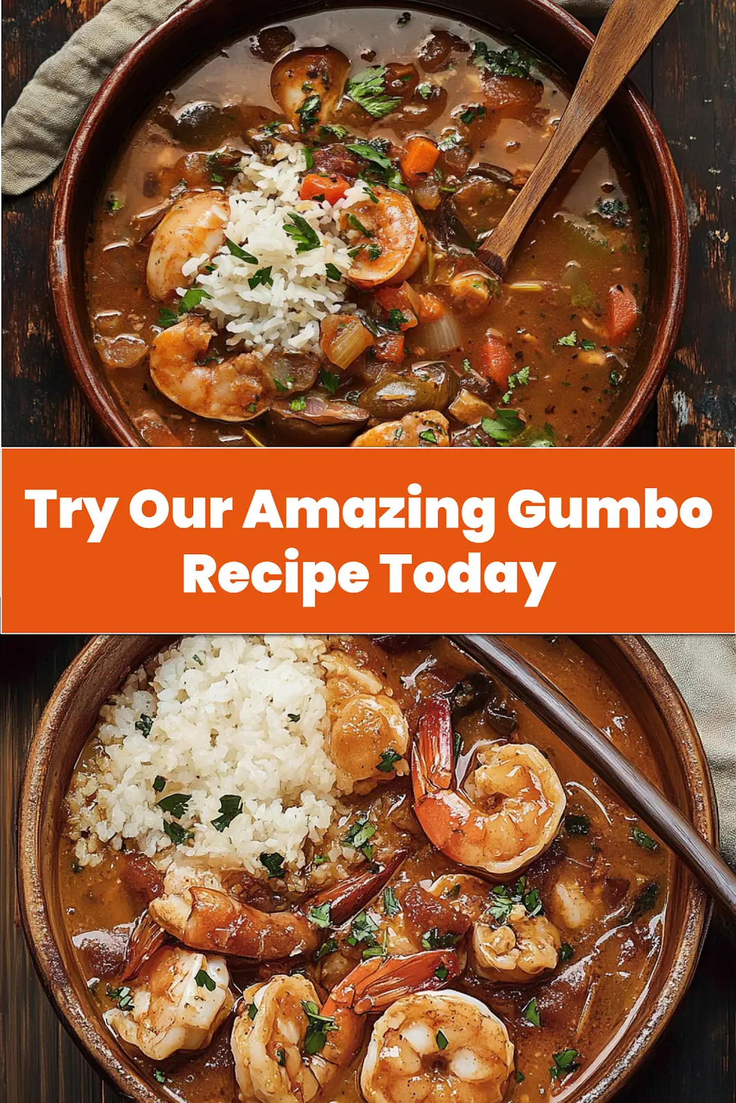 Gumbo served in a bowl with rice, garnished and ready to eat