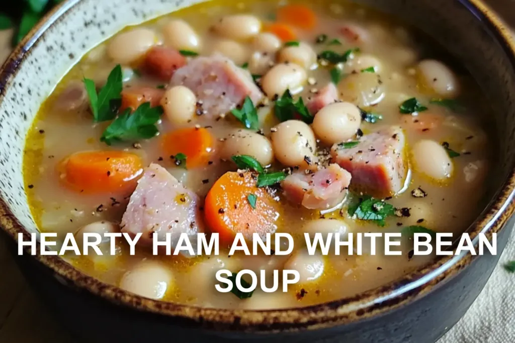 HEARTY HAM AND WHITE BEAN SOUP centered hero view, clean and uncluttered