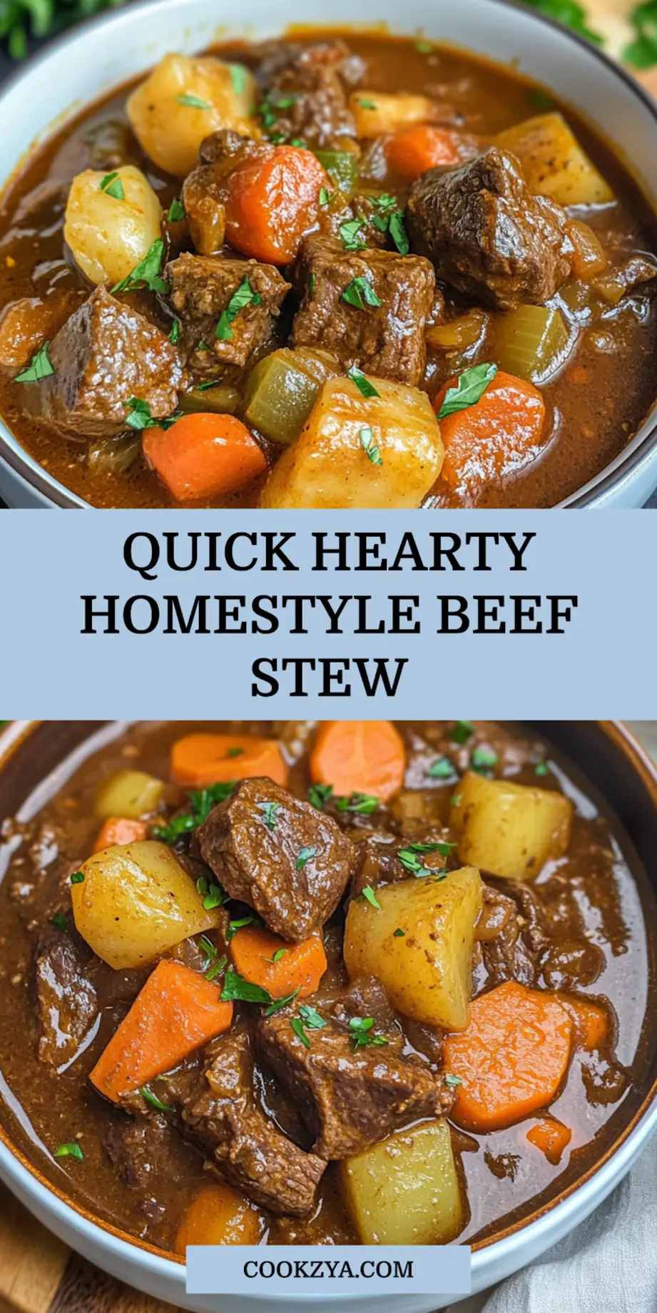 Hearty Homestyle Beef Stew Recipe Easy and Delicious 7 Hearty homestyle beef stew Pinterest pin with tender beef and vegetables