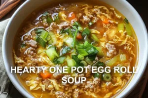 HEARTY ONE POT EGG ROLL SOUP centered hero view, clean and uncluttered
