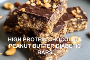 HIGH PROTEIN CHOCOLATE PEANUT BUTTER DIABETIC BARS centered hero view, clean and uncluttered