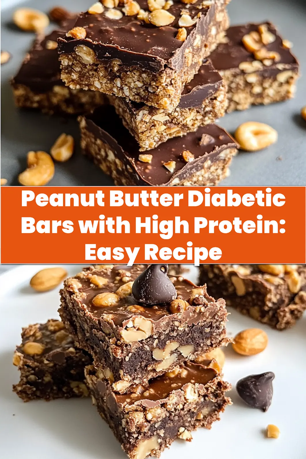 Close-up of high protein chocolate peanut butter diabetic bars, sliced