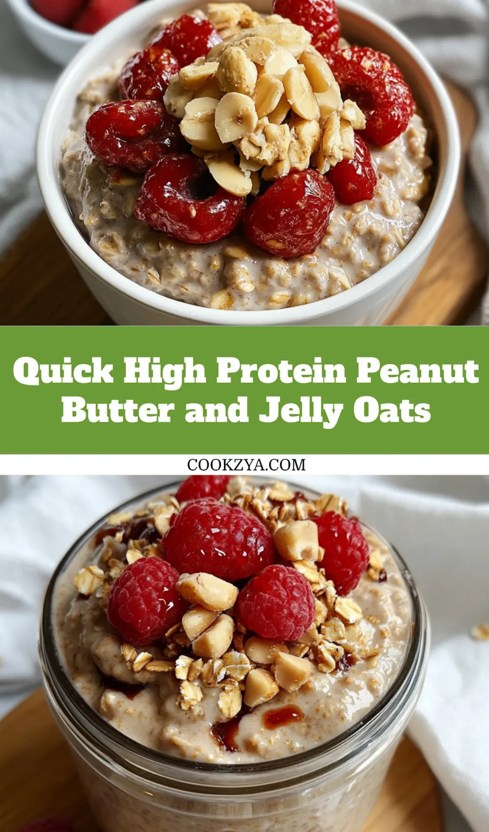 High protein peanut butter and jelly overnight oats beautifully prepared and ready to eat