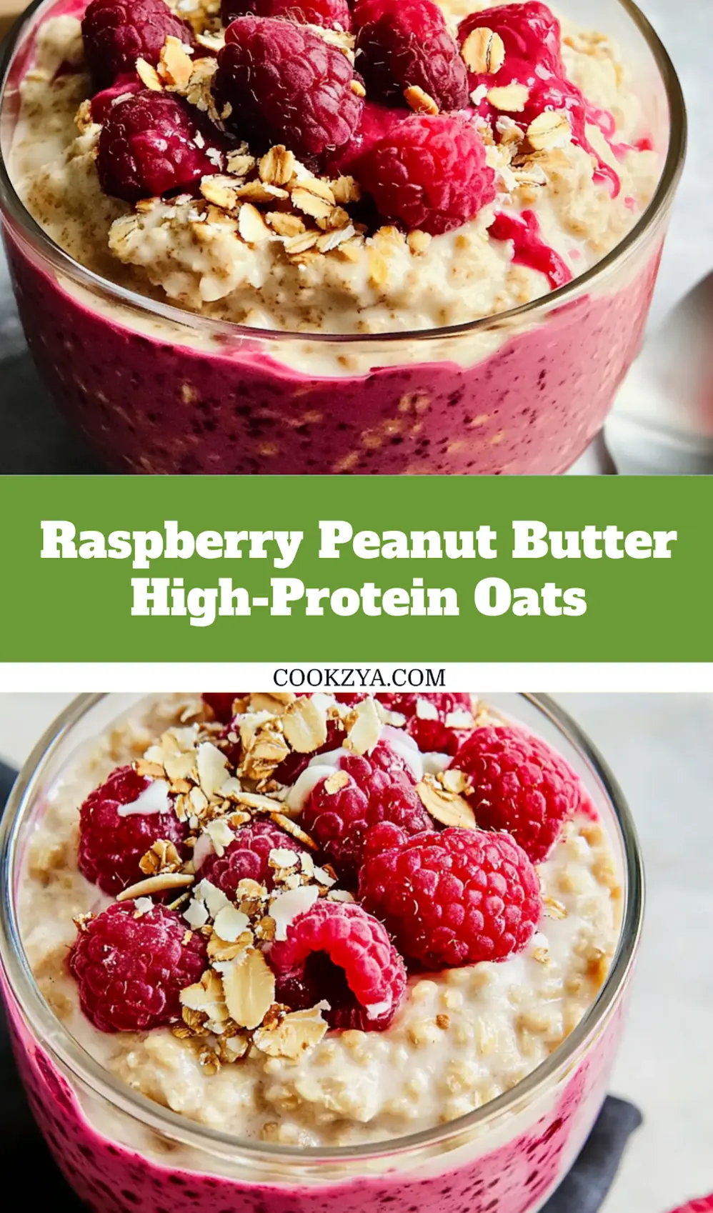 High Protein Raspberry Peanut Butter Overnight Oats served in jars, clean and appealing presentation
