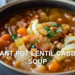 INSTANT POT LENTIL CABBAGE SOUP centered hero view, clean and uncluttered