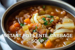 INSTANT POT LENTIL CABBAGE SOUP centered hero view, clean and uncluttered