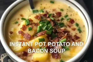 INSTANT POT POTATO AND BACON SOUP centered hero view, clean and uncluttered