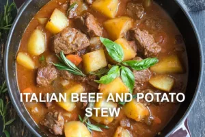 Italian Beef and Potato Stew Recipe: Easy Comforting Favorite ITALIAN BEEF AND POTATO STEW centered hero view, clean and uncluttered