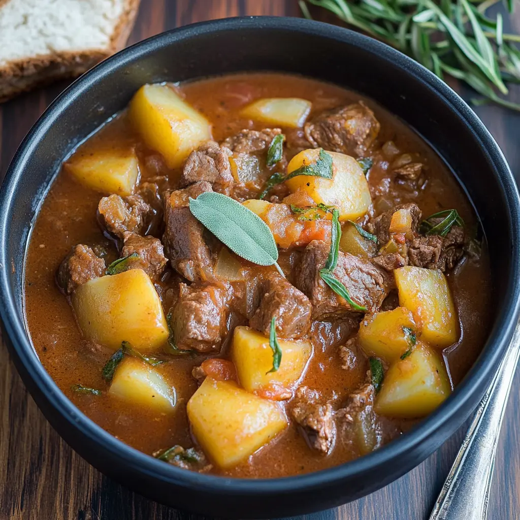 Italian Beef and Potato Stew Recipe: Easy Comforting Favorite 6 ITALIAN BEEF AND POTATO STEW centered hero view, clean and uncluttered