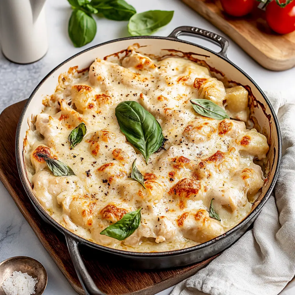 Chicken Alfredo Gnocchi Bake ingredients – fresh chicken, gnocchi, cheeses, and aromatics
