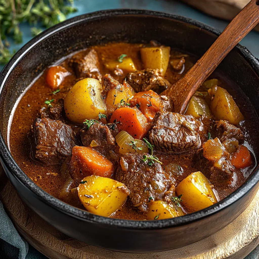 Ingredients for classic beef stew recipe neatly arranged on a clean surface