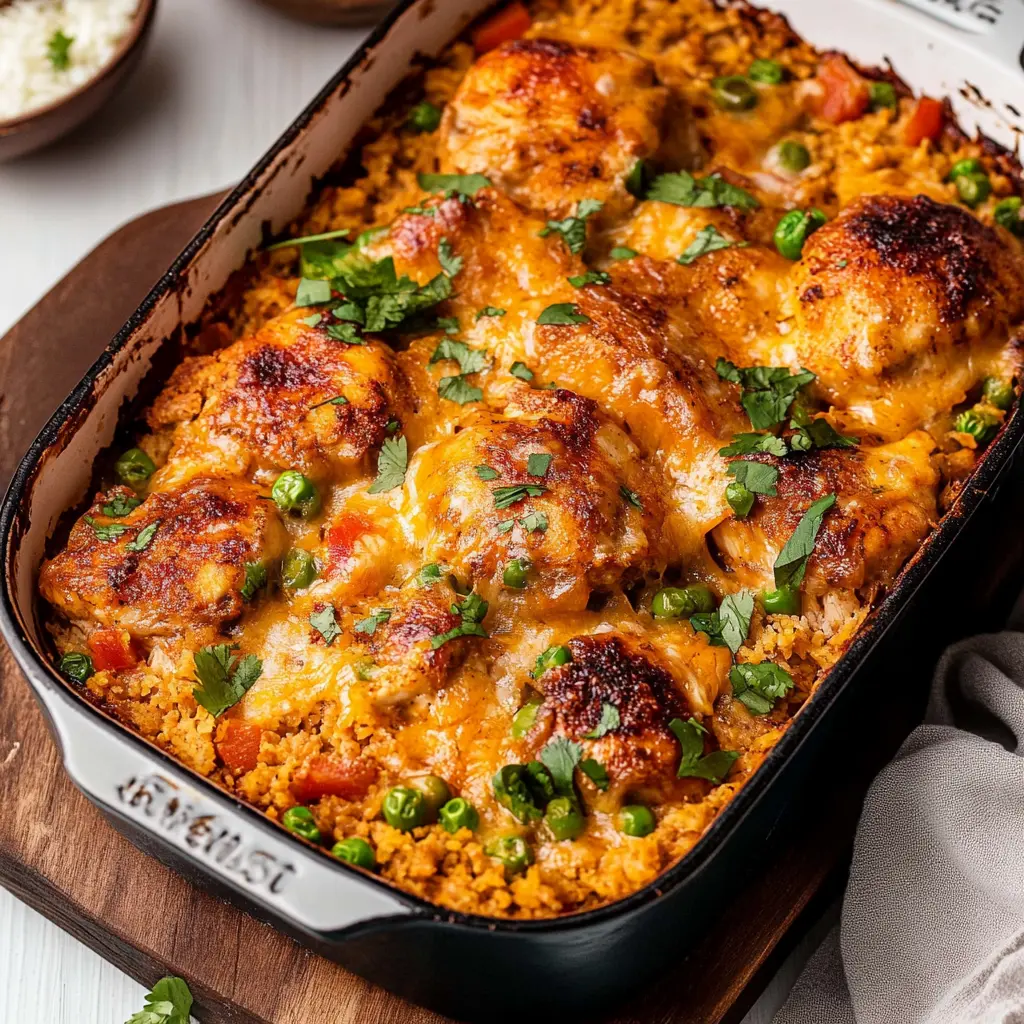 Best Cowboy Butter Chicken Bake - Quick Family Favorite 6 Cowboy butter chicken bake with golden chicken thighs, rice, pumpkin, and green beans in a baking dish