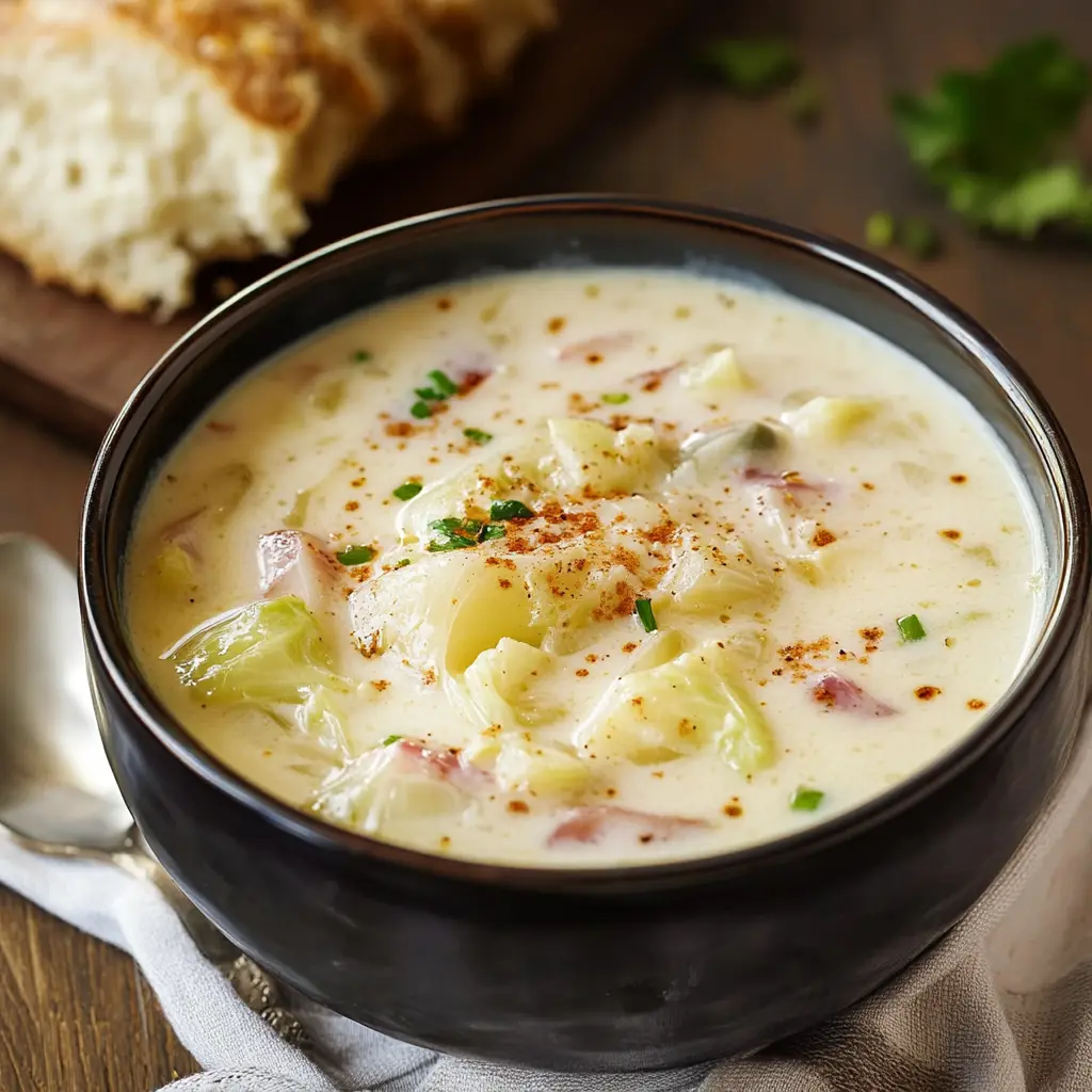 Ingredients for Creamy Cabbage Soup laid out neatly