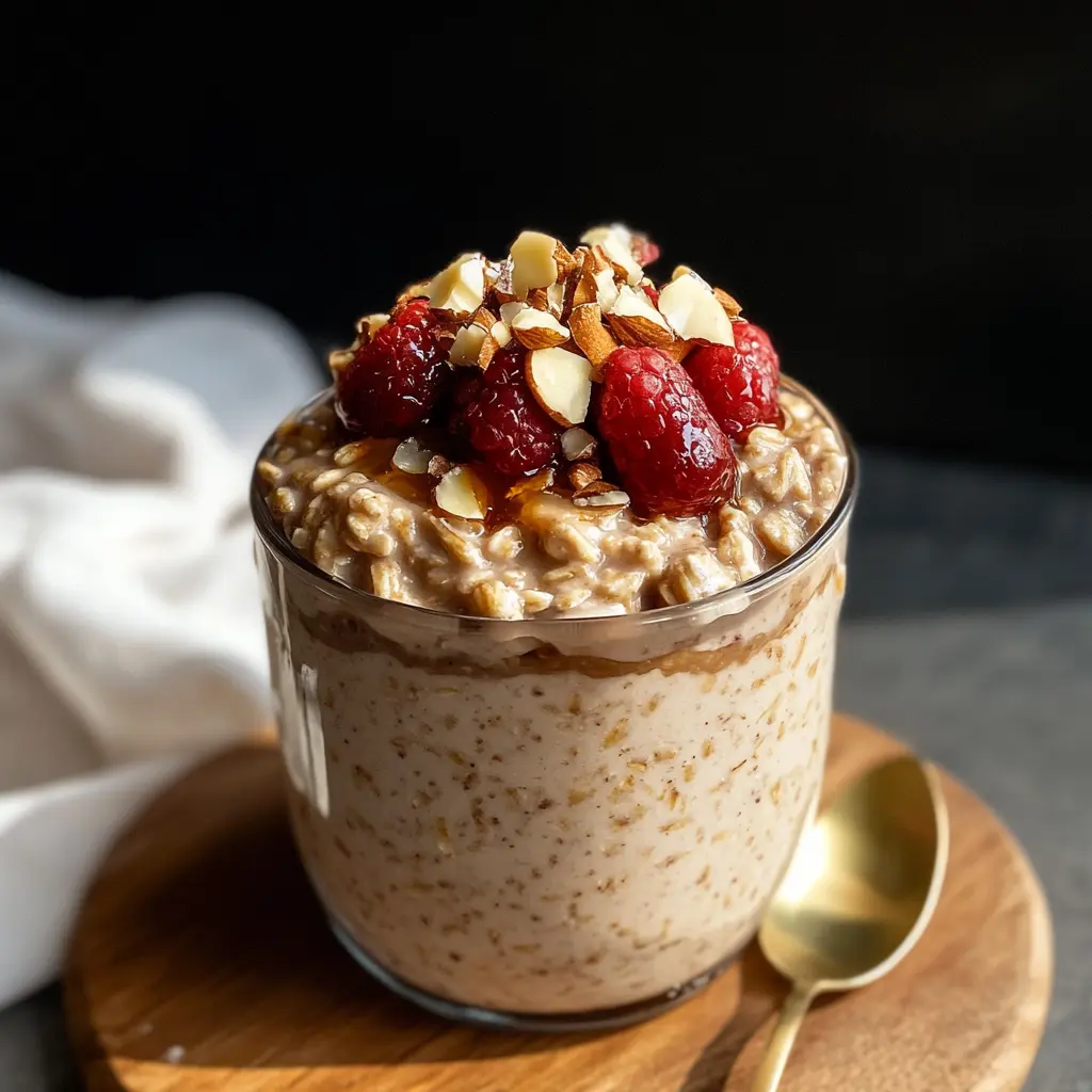 High protein peanut butter and jelly overnight oats ingredients laid out neatly