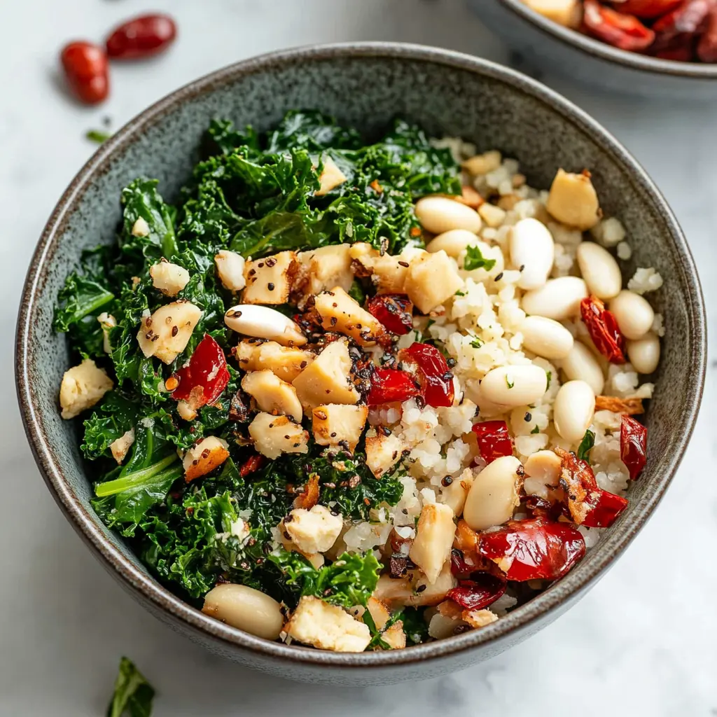 KALE AND WHITE BEAN POWER BOWLS centered hero view, clean and uncluttered
