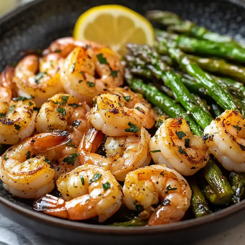 How to Make Lemon Garlic Shrimp and Asparagus 6 Ingredients for lemon garlic shrimp and asparagus, neatly arranged and fresh