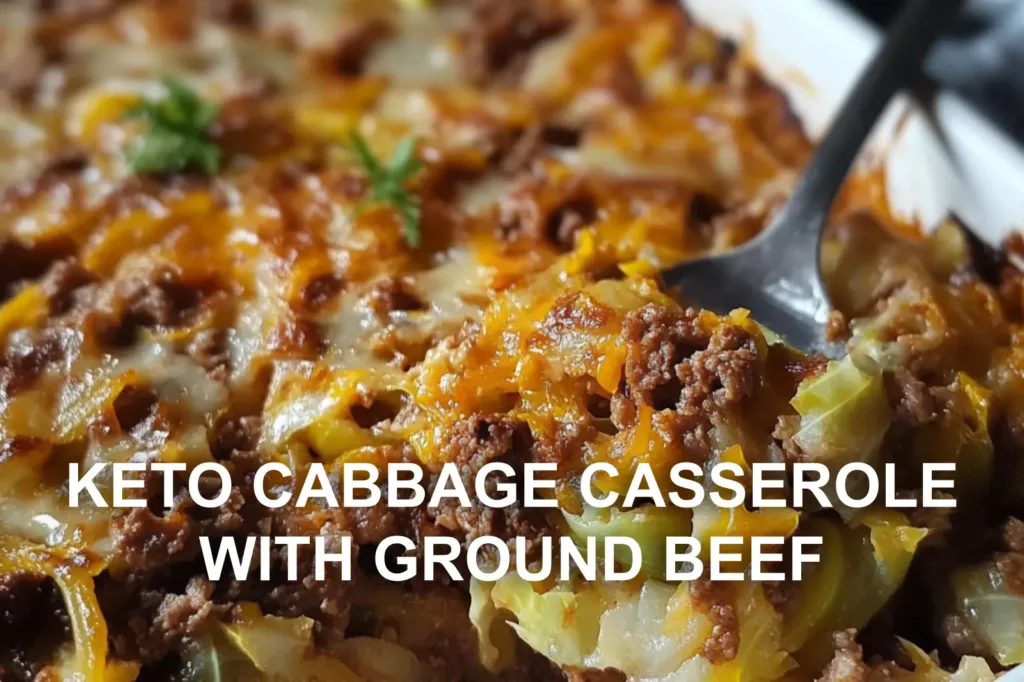 KETO CABBAGE CASSEROLE WITH GROUND BEEF centered hero view, clean and uncluttered