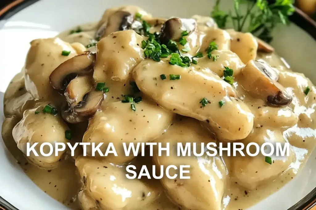 KOPYTKA WITH MUSHROOM SAUCE centered hero view, clean and uncluttered